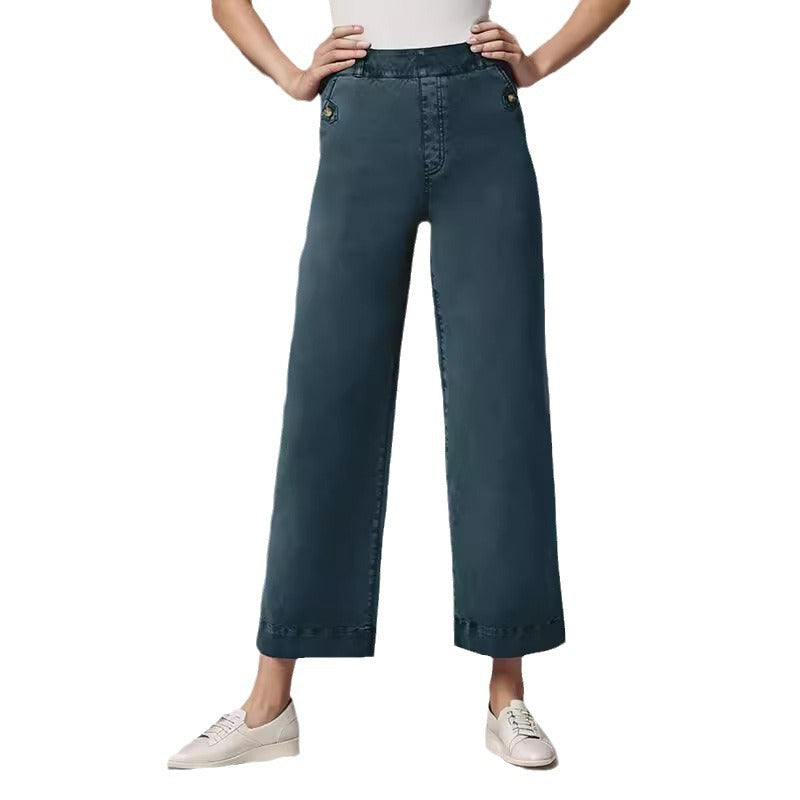 Damen Weite High-Waist Hose mit modischen Knopfdetails Lisslune