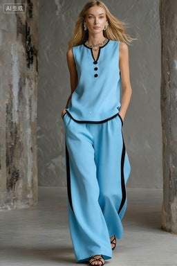 Damen Elegantes Zweiteiler-Set mit schickem Oberteil und weiten Hosen Lisslune