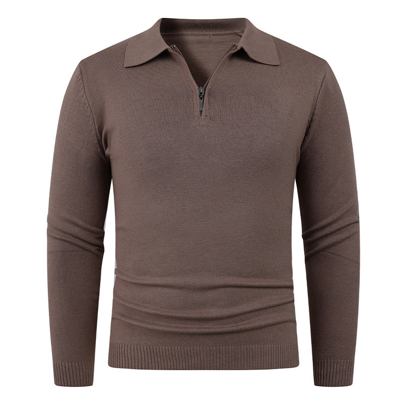 Men's knit sweater with half-open collar and fine ribbed texture Lisslune
