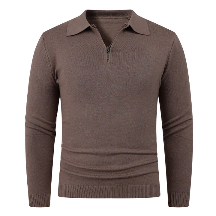 Men's knit sweater with half-open collar and fine ribbed texture Lisslune