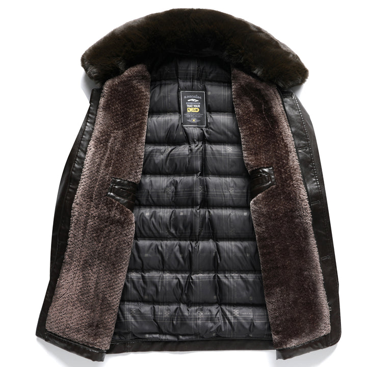 Men's Stylish Leather Jacket with High-Quality Synthetic Fur Collar Lisslune