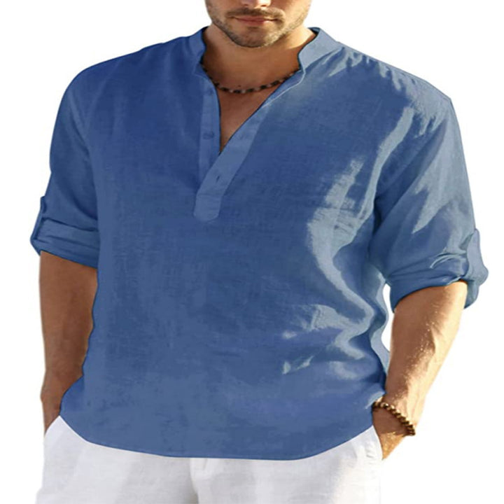 Men's linen shirt with short cuffs and modern accents Lisslune