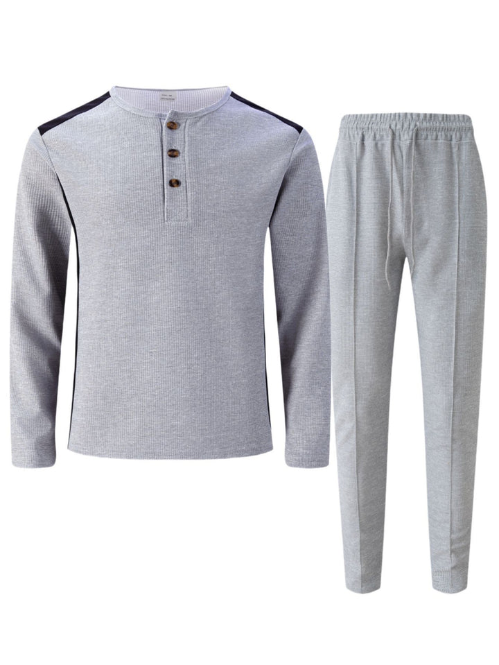 Men's leisure suit with elegant henley top and comfortable jogger pants Lisslune