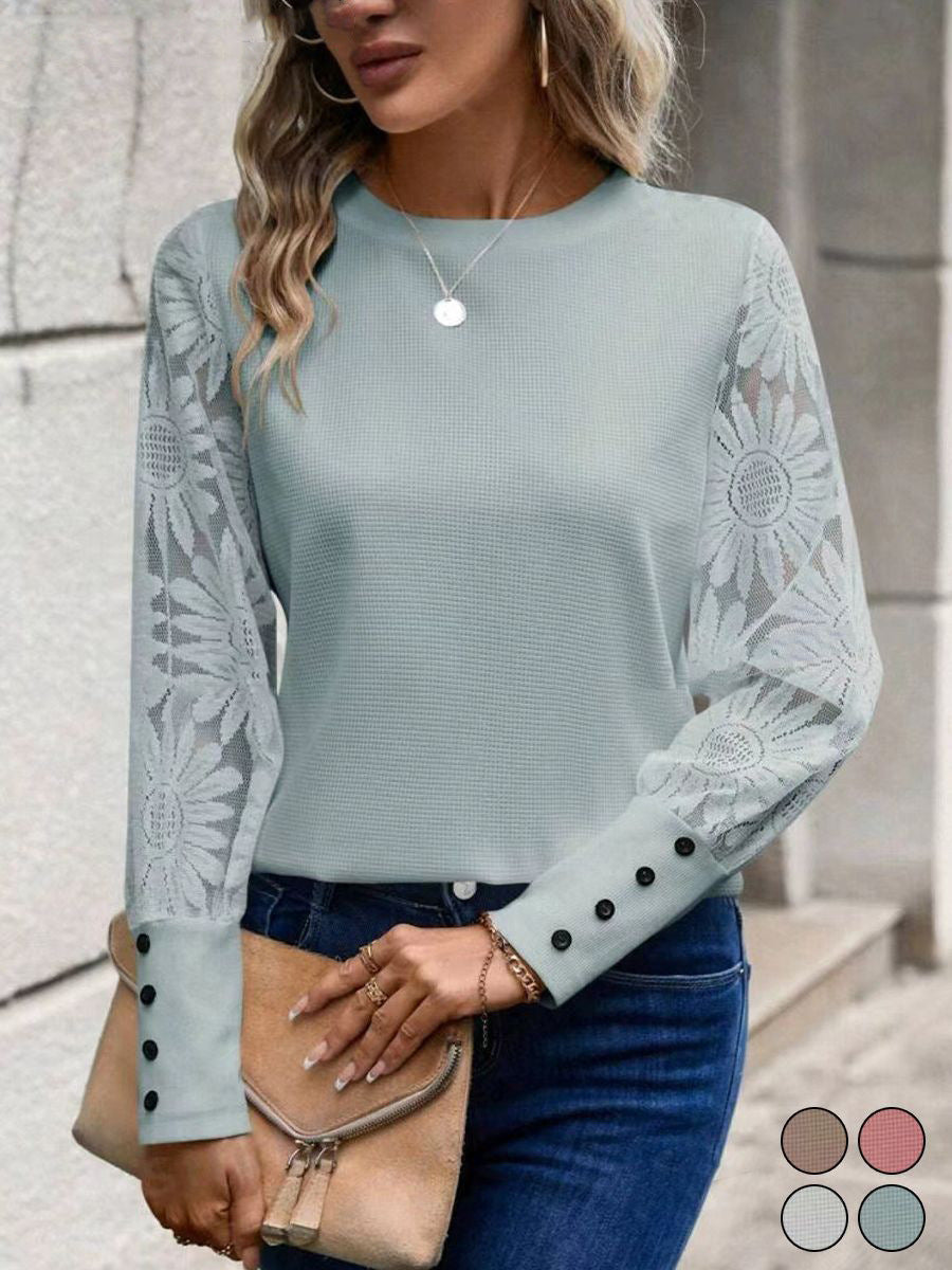Ladies Elegant Top with Floral Crochet Sleeves Lisslune