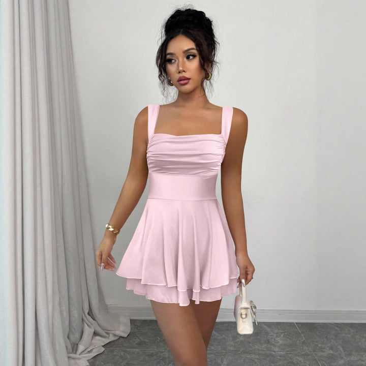 Damen Verspielt geschnittenes Sommerkleid mit Raffung und schwingendem Rock Lisslune