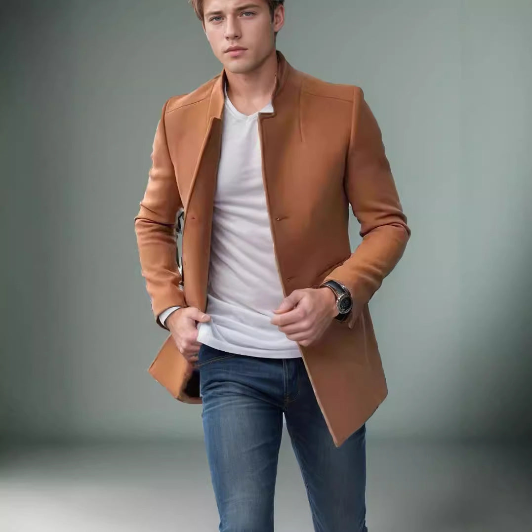 Men's modern blazer with straight cut and elegant stand-up collar Lisslune