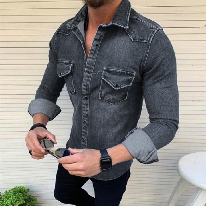 Men's Denim Shirt with Modern Cut and Practical Breast Pockets Lisslune