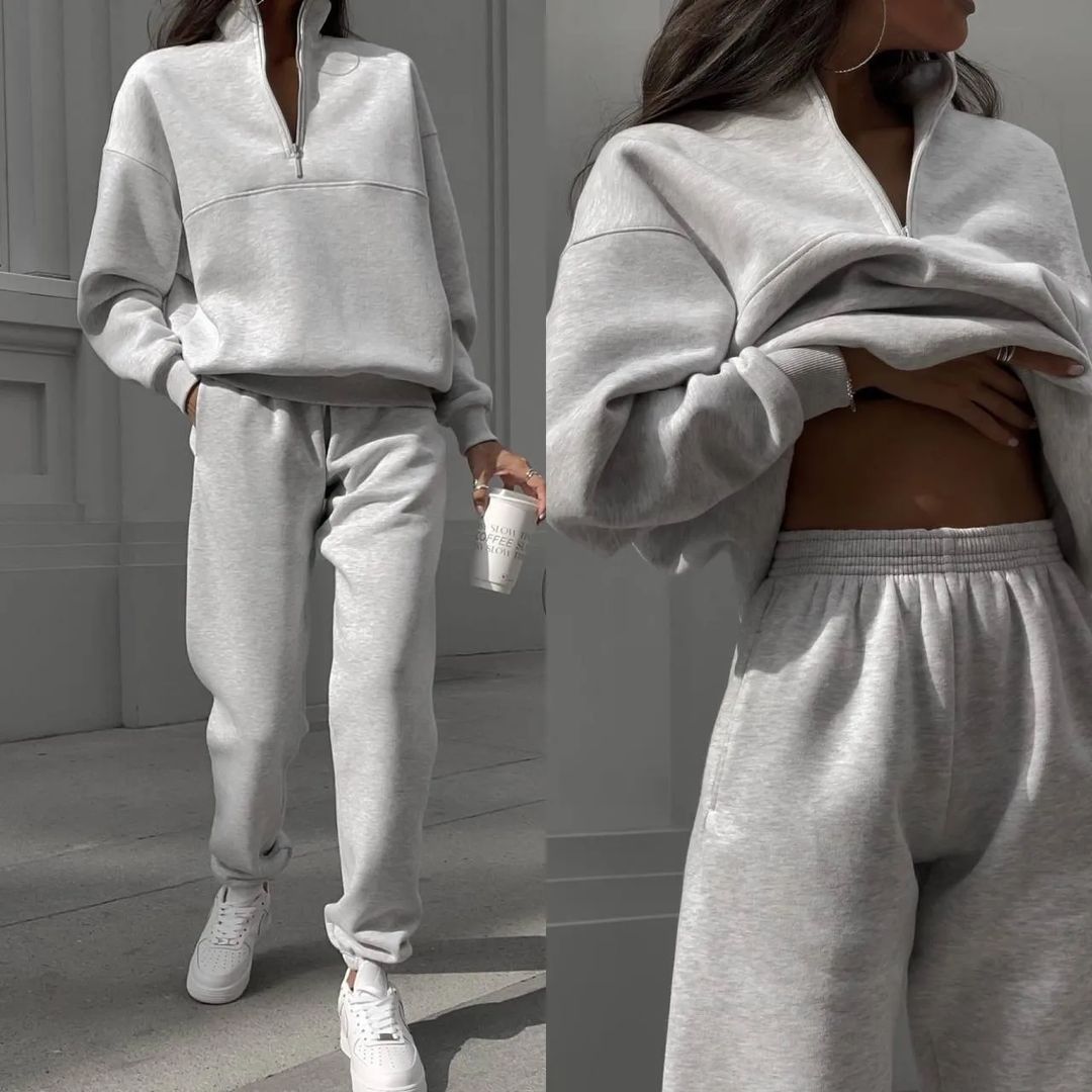 Women's sweatshirt and jogging pants set with modern stand-up collar Lisslune