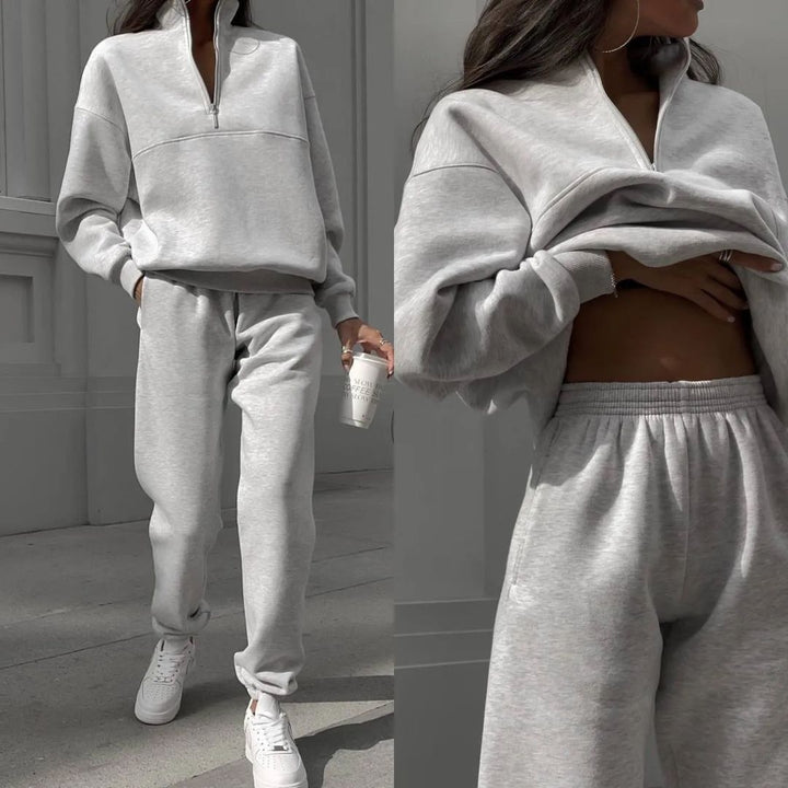 Women's sweatshirt and jogging pants set with modern stand-up collar Lisslune