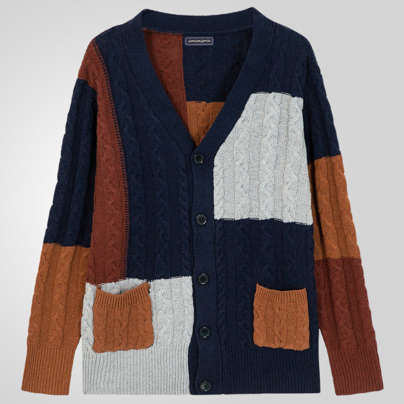 Men's cardigan with modern cable pattern and color-coordinated pockets Lisslune