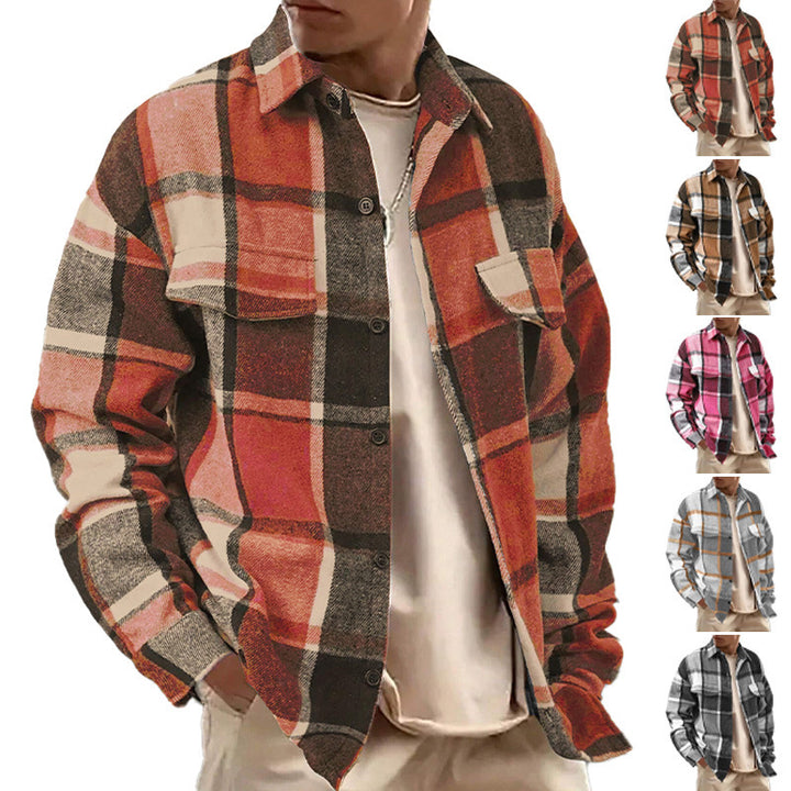Men's Checkered Flannel Jacket with Two Chest Pockets and Modern Cut Lisslune