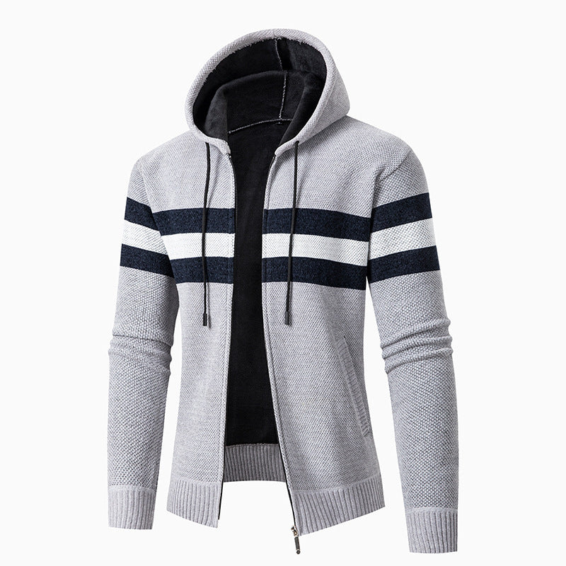 Men's casual hoodie cardigan with contrast stripes Lisslune