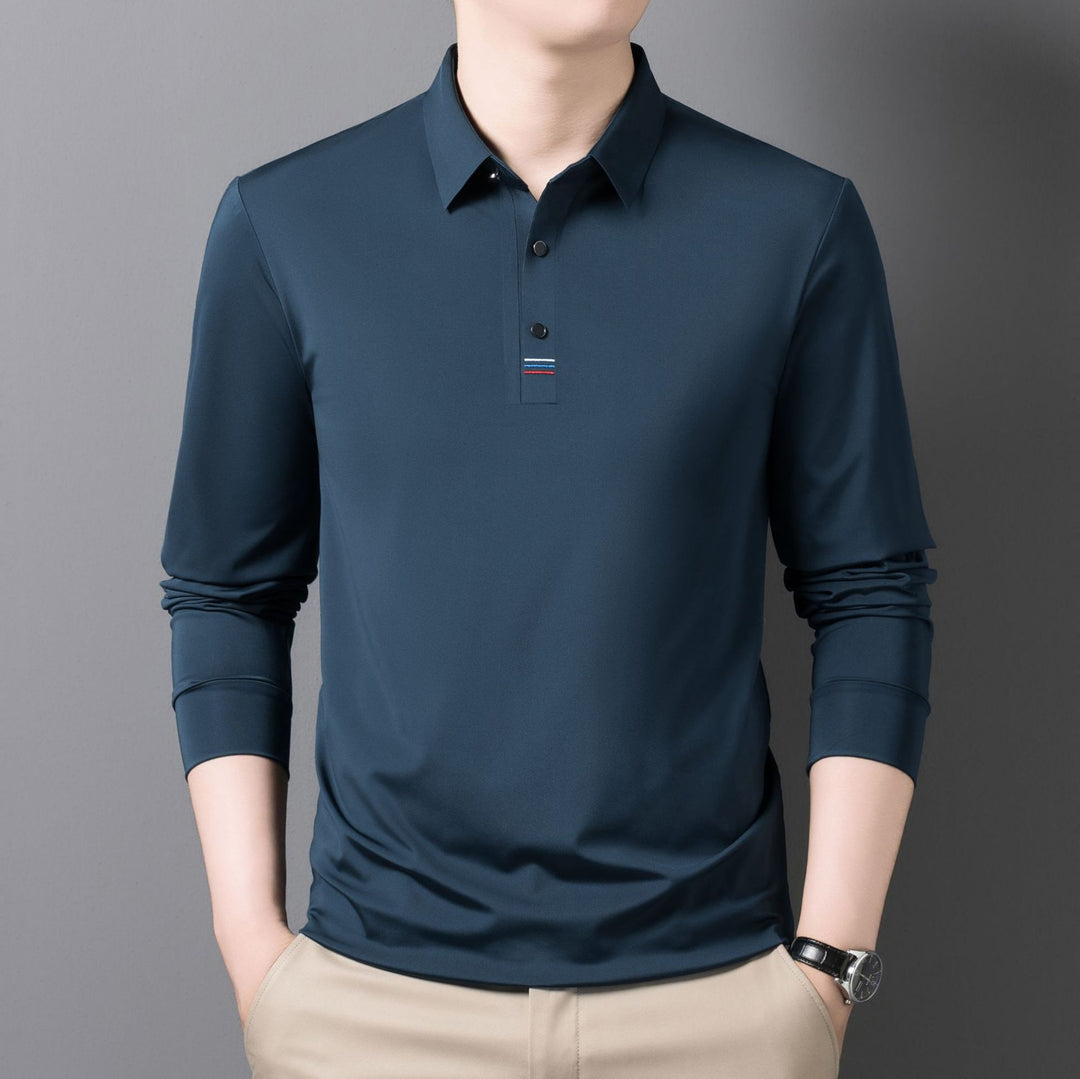 Men's Sporty Long Sleeve Polo Shirt with Elastic Functional Fabric Lisslune