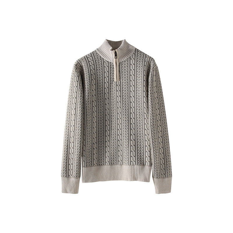 Men's Knit Pullover with Modern Zipper and Graphic Pattern Lisslune