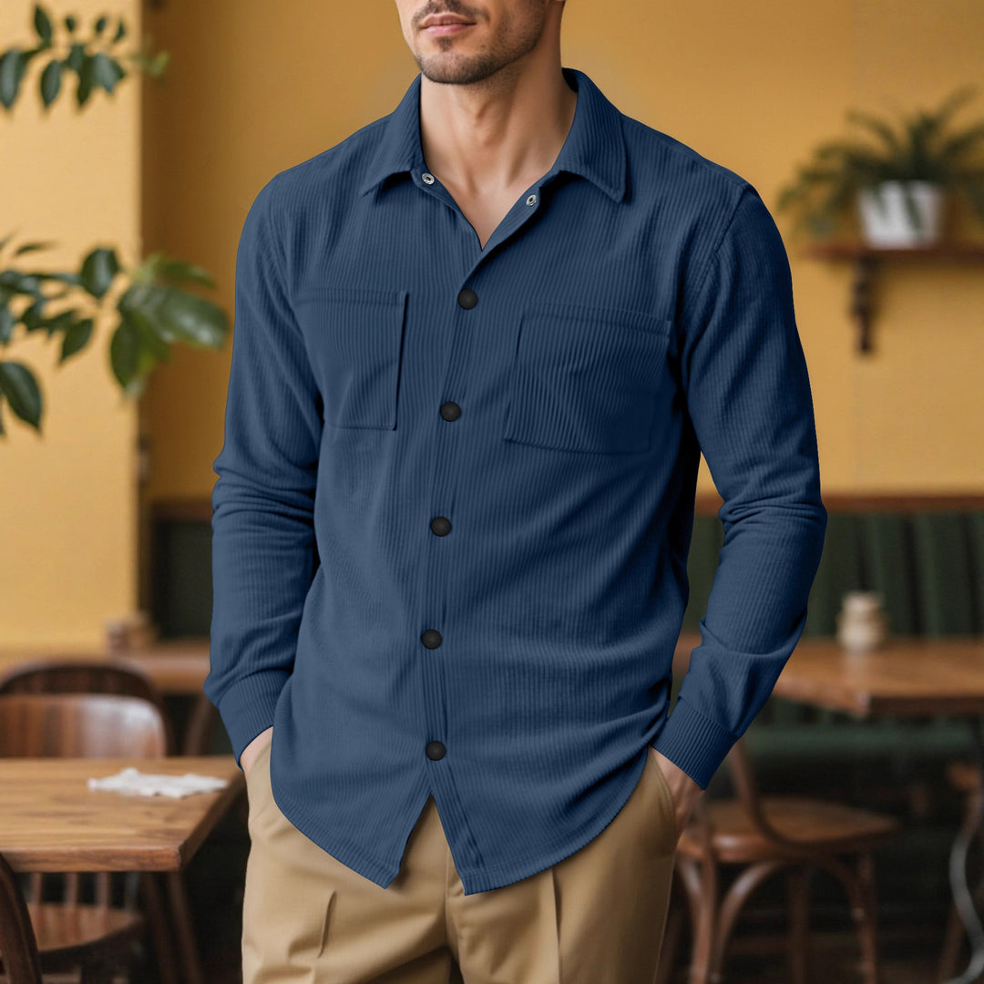 Men's long-sleeve shirt with textured cord pattern and practical chest pockets Lisslune