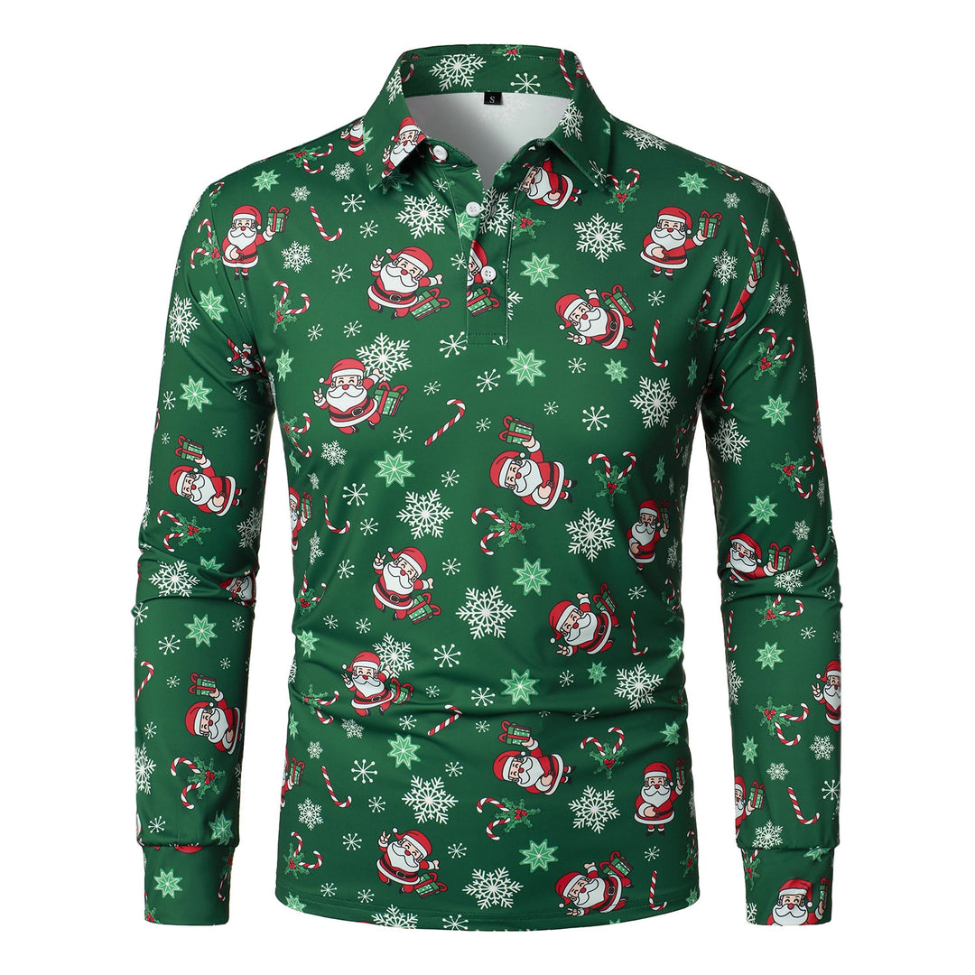 Men's Long Sleeve Polo Shirt with Festive Christmas Design Lisslune