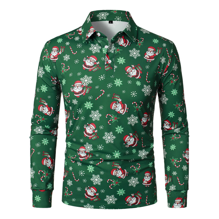 Men's Long Sleeve Polo Shirt with Festive Christmas Design Lisslune