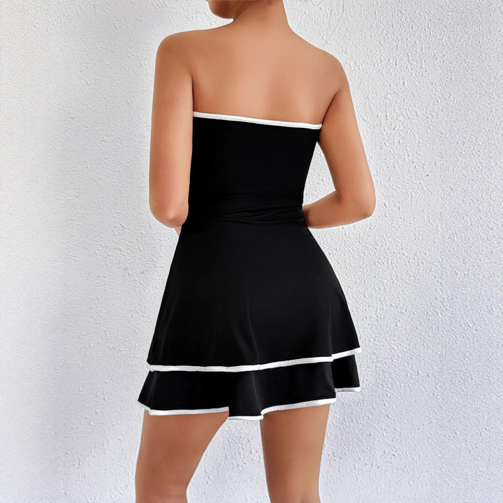 Damen kurzes trägerloses Kleid mit verspieltem Saum Lisslune