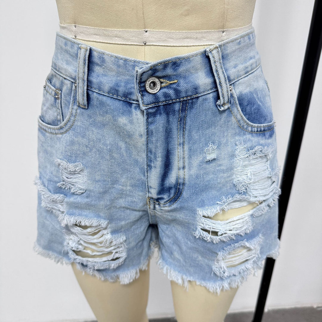 Women's Destroyed Denim Shorts in Casual Style Lisslune