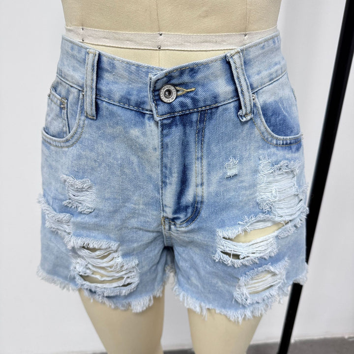 Women's Destroyed Denim Shorts in Casual Style Lisslune