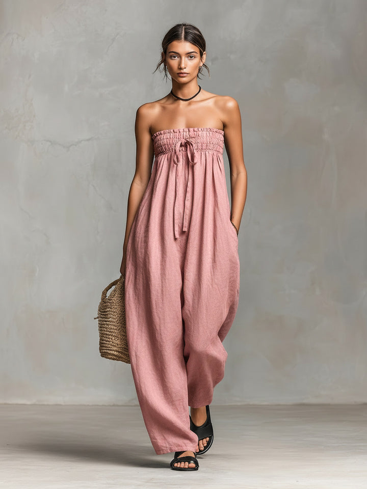 Women's Casual Jumpsuit with Elastic Top and Wide Leg Lisslune