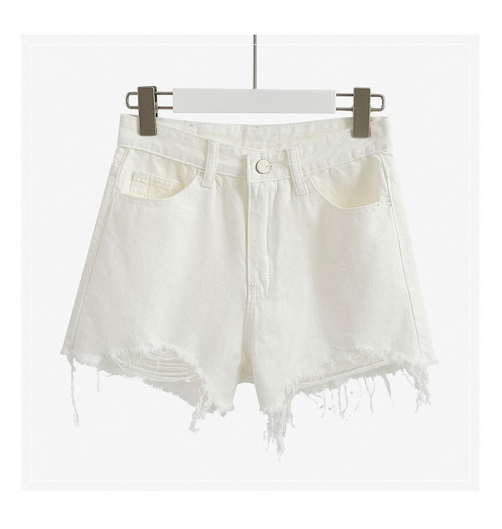 Women's Destroyed Denim Shorts with High Waist and Frayed Hem