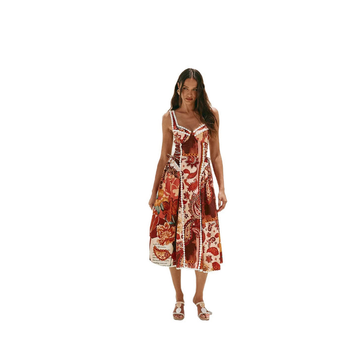 Women's midi-maxi dress with playful patchwork design and ruffle details