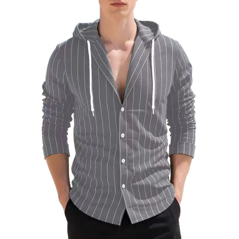 Men's casual knitted shirt with hood and striped pattern Lisslune