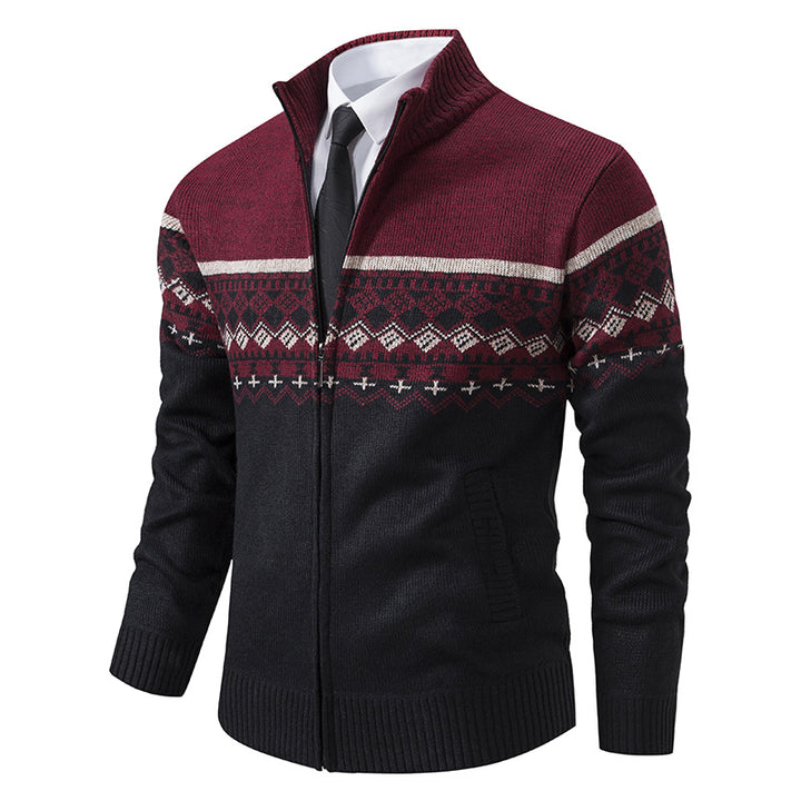 Men's cardigan with standing collar and Norwegian pattern Lisslune