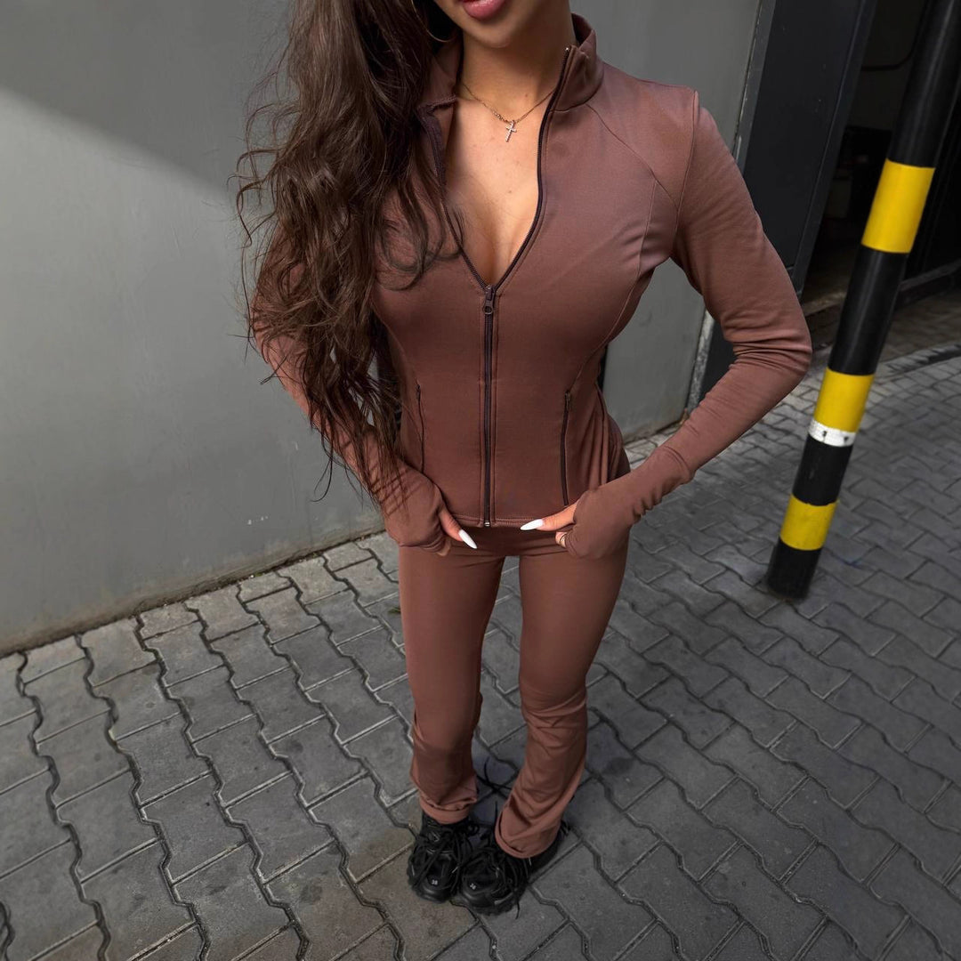 Women's Sporty Compression Jacket with Thumbholes Lisslune
