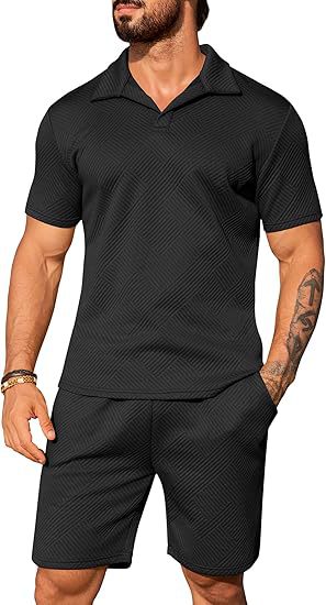 Men's Casual Short Sleeve Set with Fashionable Design and Textured Top Lisslune