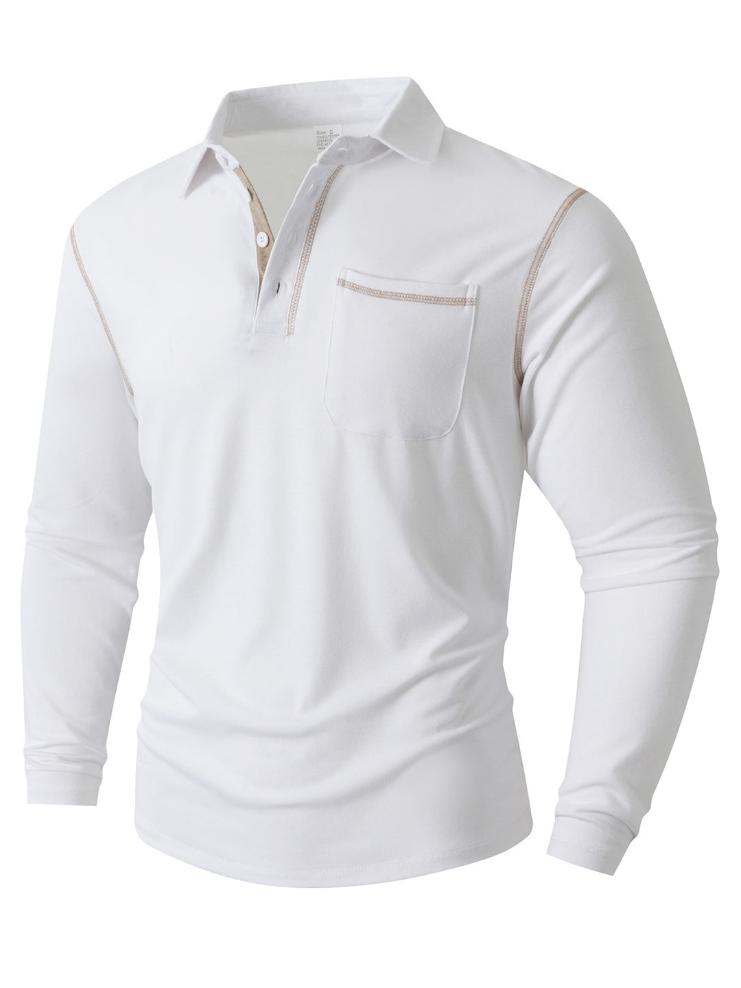 Men's stylish long sleeve polo shirt with practical chest pocket and elegant contrast details Lisslune