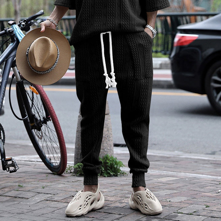 Men's chunky knit leisure suit with elastic waistband and side pockets Lisslune