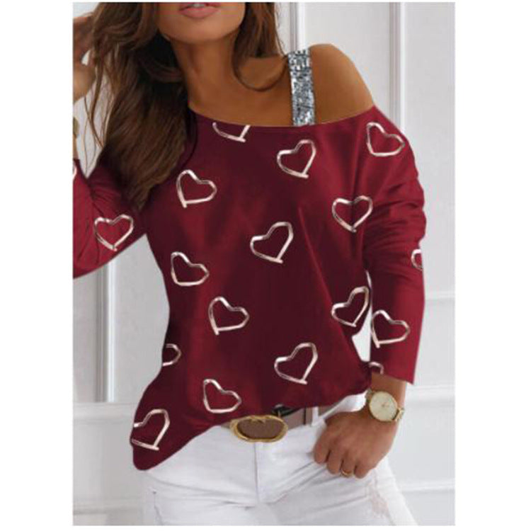 Women's fashionable sweatshirt with heart-shaped design and sparkling accents Lisslune