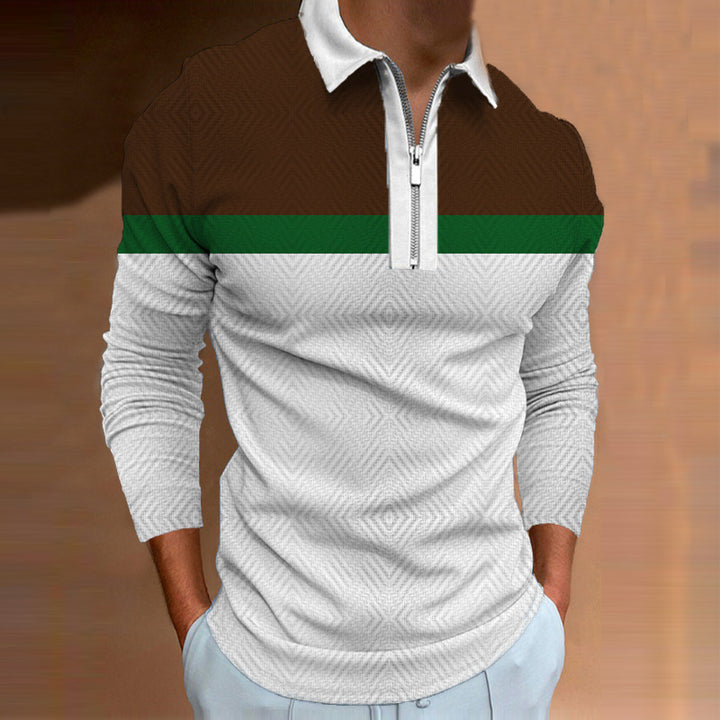 Men's Long Sleeve Polo Shirt with Sporty Zipper and Modern Accents Lisslune