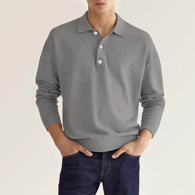 Men's long-sleeve polo shirt made of high-quality cotton blend with button placket and casual fit Lisslune