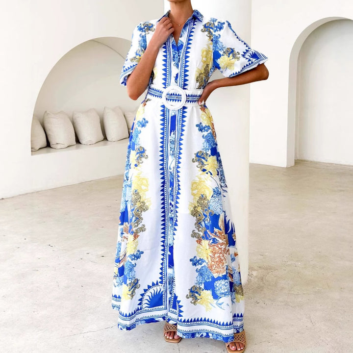 Ladies Elegant Maxi Dress with Floral Design and Slit Hem Lisslune