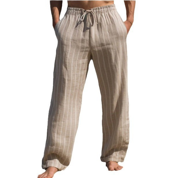 Men's Casual Linen Pants with Elastic Waistband and Side Pockets Lisslune