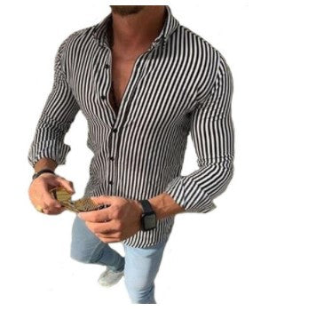 Men's long sleeve shirt with modern stripe pattern and comfortable cuffs Lisslune