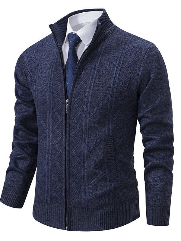 Men's stylish cardigan with textured cable design and high stand-up collar Lisslune