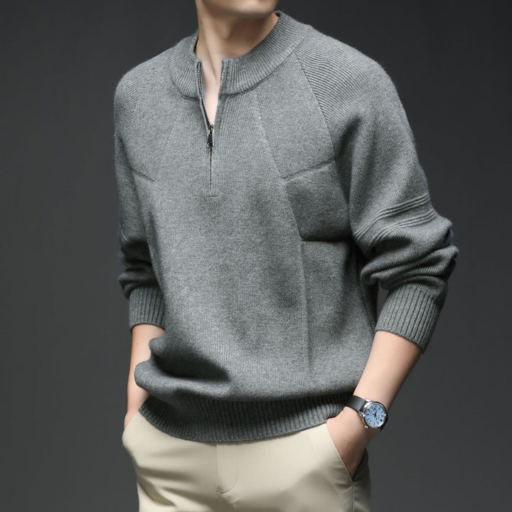 Men's Knit Pullover with Half Zipper and Textured Design Lisslune