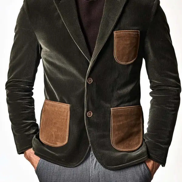 Men's velvet jacket with modern patchwork design and practical pockets Lisslune