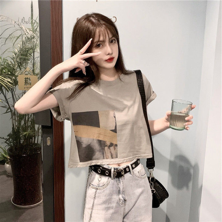 Women’s Crop T-Shirt with Creative Graphic Print Lisslune