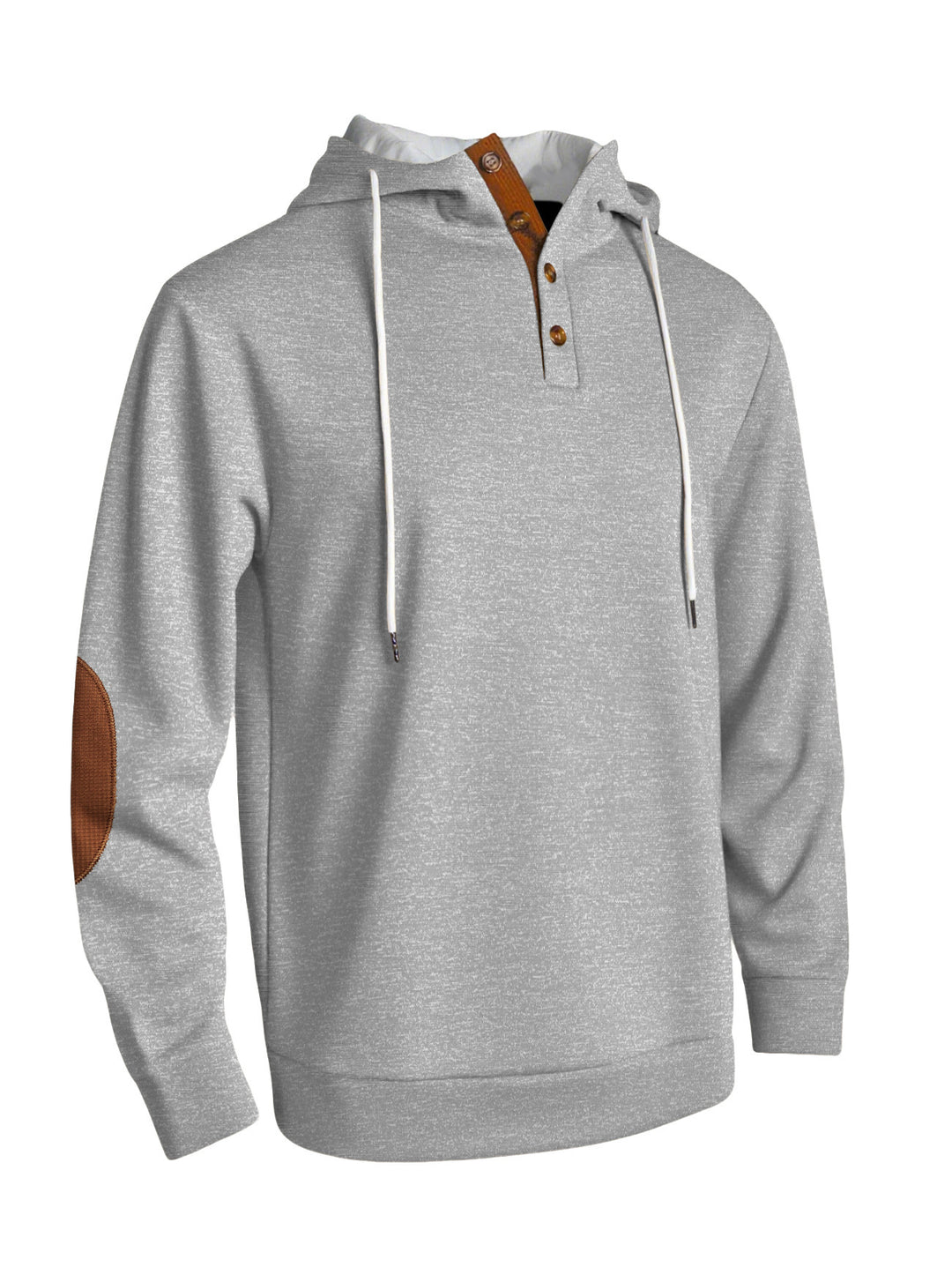 Men's hooded sweatshirt with modern button placket design and reinforced elbow patches Lisslune