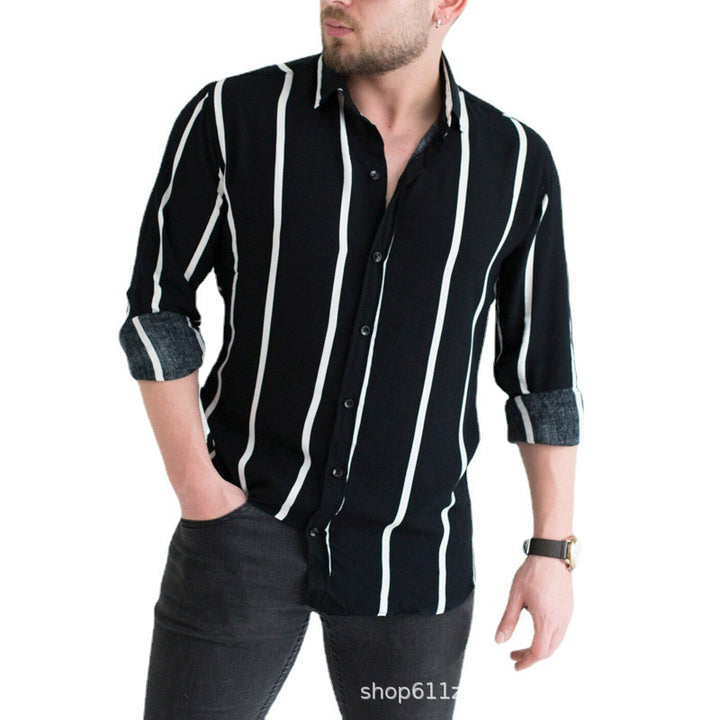 Men's long sleeve shirt with modern stripe pattern and comfortable cuffs Lisslune