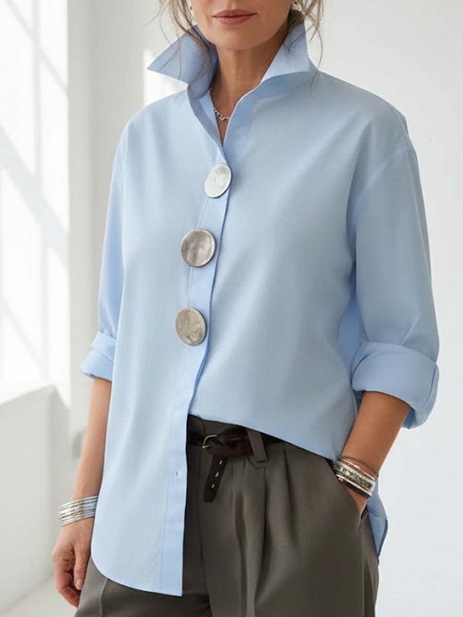 Women's stylish shirt with large button details and a chic standing collar Lisslune