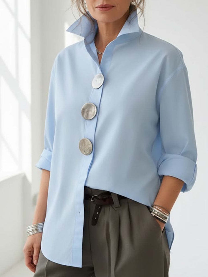 Women's stylish shirt with large button details and a chic standing collar Lisslune