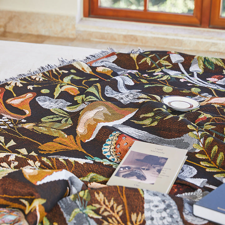 Rynx | Apartment decor inspiration Household flowers sofa blanket Polyester cotton 130 * 160cm with tassels Universal lounge blanket Coffee table tablecloth