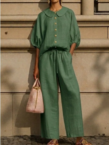 Women's Airy Two-Piece with Modern Collar and Button Details Lisslune