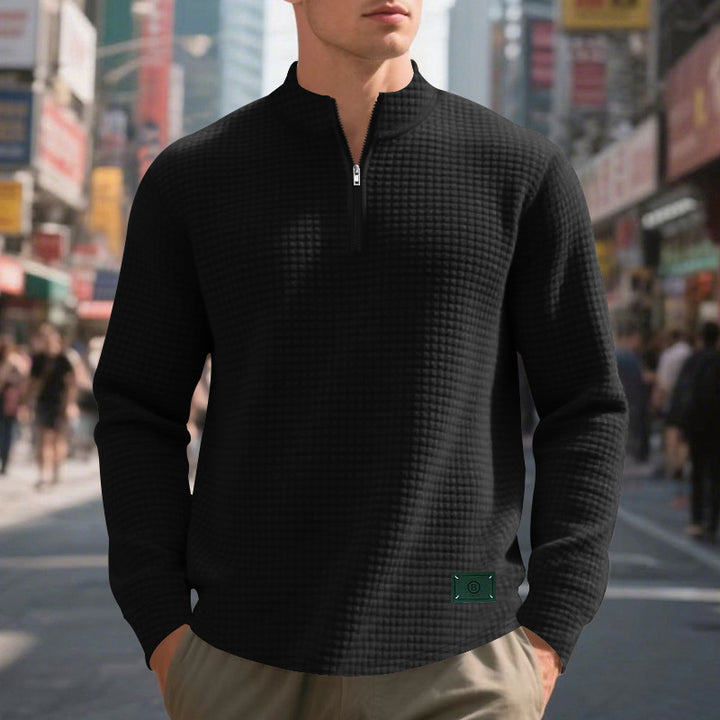 Men's high-quality stand-up collar sweater with zipper and textured design Lisslune